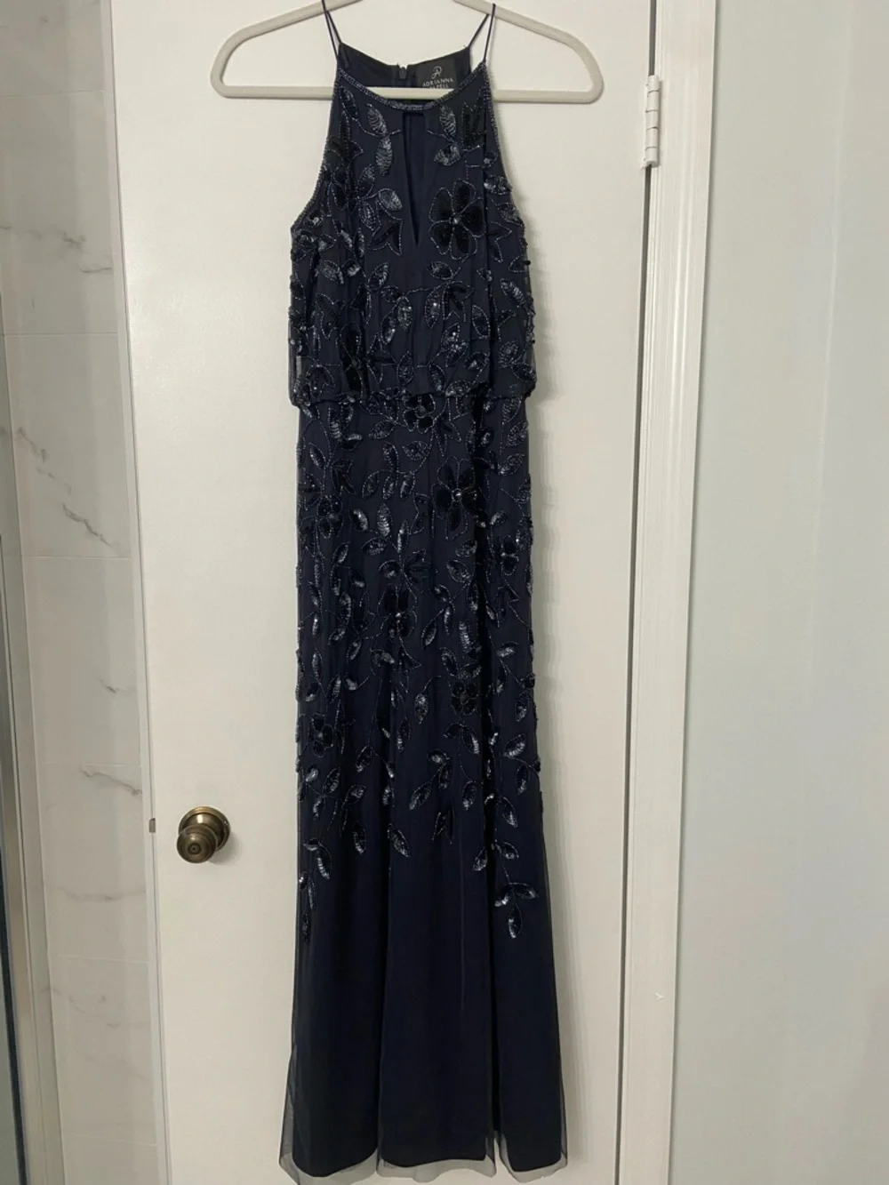Adrianna Papell Halter Floral Sequin Maxi Gown Blue NEW - Picture 2 of 10